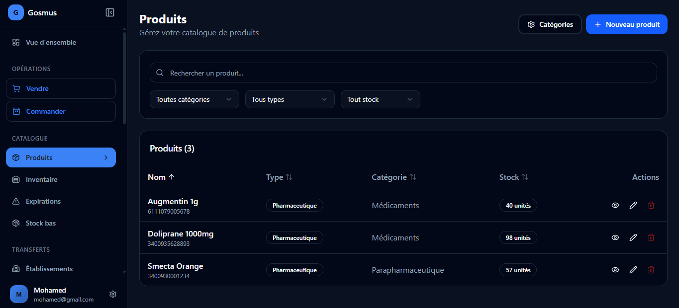 Gestion des produits Gosmus