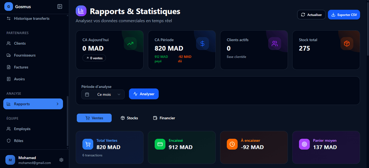 Rapports et statistiques Gosmus